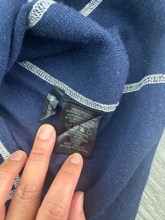 Meister Merino Wool Navy Blue White Trim Vintage Sweater Size Small - Picture 9 of 12